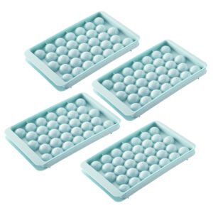 4 Pack 33-Cavity Plastic Round Ice Ball Mold, for Making Frozen Whiskey Balls, Popsicles, and Lollipops - Blue