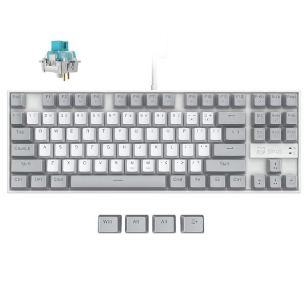 3inuS 87-Key 5-in-1 Mechanical Keyboard Hub Dual USB-C 4K HDMI Hot-Swappable - Blue Switches