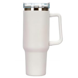 40oz Tumbler with Handle and Straw Lid, Stainless Steel Insulated Travel Mug, Portable Car Coffee Cup - White