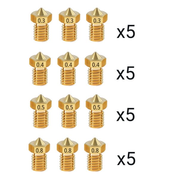 60pcs TWO TREES E3D V6 Brass Nozzle with M6 Thread (0.3mm 15pcs, 0.4mm 15pcs, 0.5mm 15pcs, 0.8mm 15pcs）