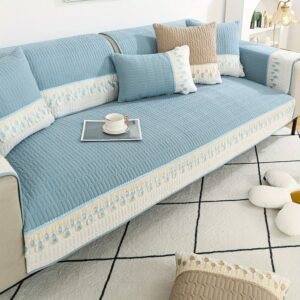 90-70cm Feather Embroidery Quilted Couch Cover - Blue