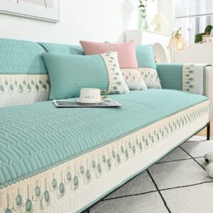 90-70cm Feather Embroidery Quilted Couch Cover - Green