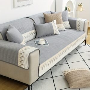 90-70cm Feather Embroidery Quilted Couch Cover - Grey