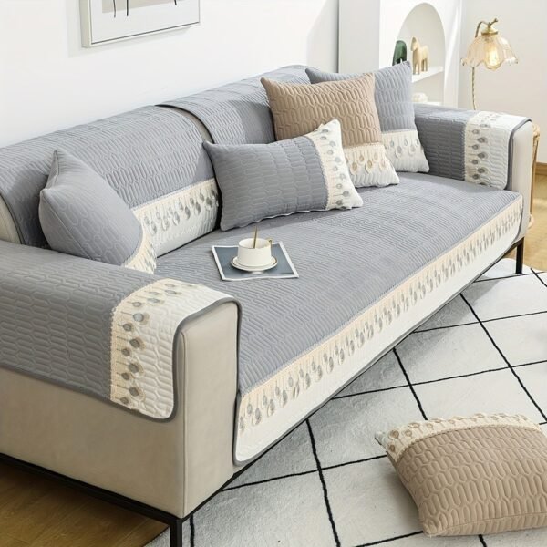 90-70cm Feather Embroidery Quilted Couch Cover - Grey