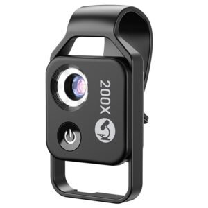 Apexel 200X Phone Microscope Lens with CPL, Adjustable LED Lights, 2-micron High Resolution, Built-in Lithium Battery - Black