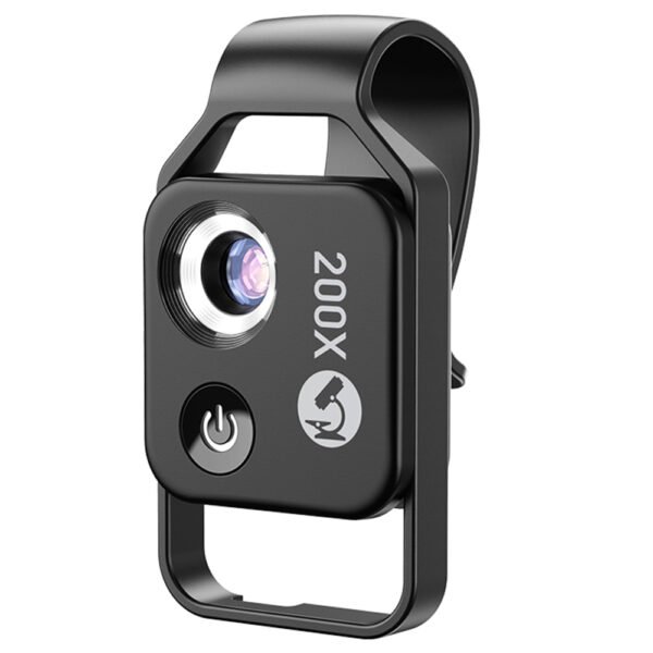 Apexel 200X Phone Microscope Lens with CPL, Adjustable LED Lights, 2-micron High Resolution, Built-in Lithium Battery - Black