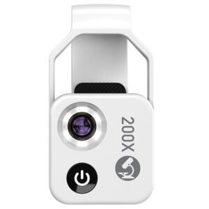 Apexel 200X Phone Microscope Lens with CPL, Adjustable LED Lights, 2-micron High Resolution, Built-in Lithium Battery - White