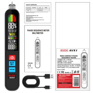 BSIDE AVX1 2-in-1 Phase Tester & NCV Detector, LCD Color Screen, Temp Display, USB Rechargeable 400mAh