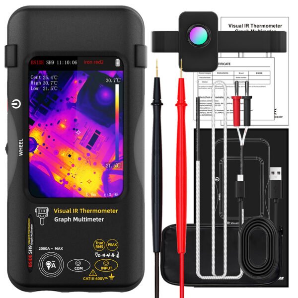BSIDE SH9 Thermal Imager Multimeter, 320×428 IR Camera, 3.98-inch Touchscreen, Rechargeable 2500mAh Battery, with Macro Lens