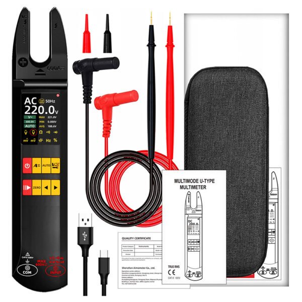 BSIDE U5 Clamp Meter, 600A AC/DC, True RMS Auto-Ranging, TFT Color Screen, NCV, USB Rechargeable 1200mAh, U-Shaped Multimeter