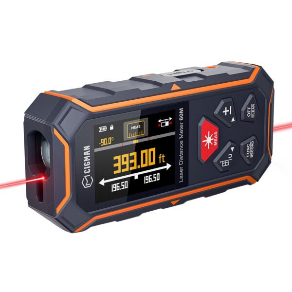 CIGMAN CD-60R Dual-Sided Red Laser Measure - LCD Display, Angle Sensor, 6 Units (Ft/in/m), Magnetic Back, 393ft/120m