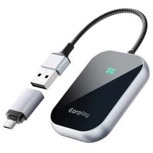 DriFox A21 Wired to Wireless Carplay Adapter, Plug & Play, Auto-Connect, 5.8GHz Fast Data Transmission, Voice Assistant - Black