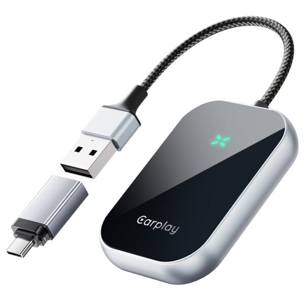 DriFox A21 Wired to Wireless Carplay Adapter, Plug & Play, Auto-Connect, 5.8GHz Fast Data Transmission, Voice Assistant - Black