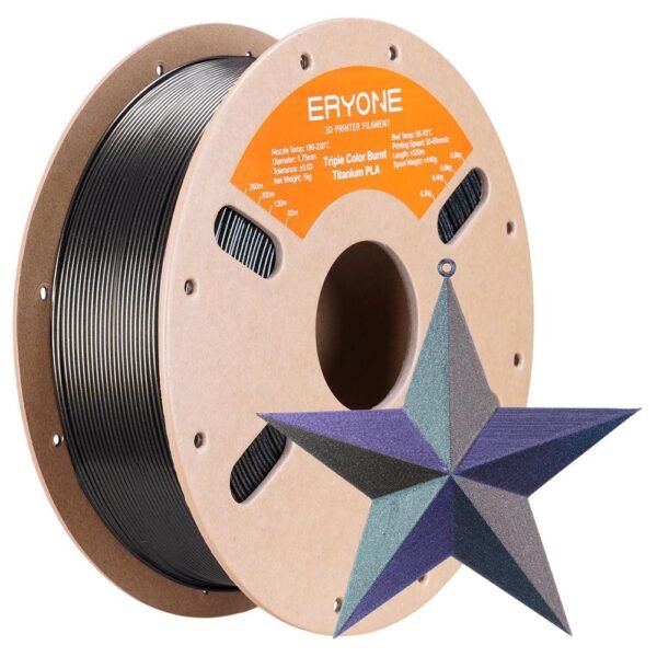 ERYONE Burnt Titanium Tri Color PLA Filament 1kg - Purple-blue & Golden & Green