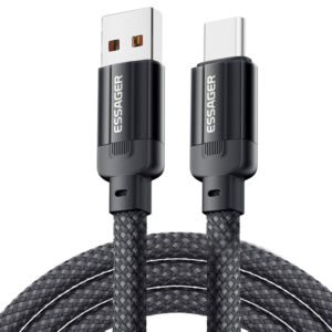 ESSAGER 100W 7A USB-A to Type-C Charging Cable, USB2.0 480Mbps, Magnetic Adsorption, Flexible Adjustment, E-Marker Chip, 1m