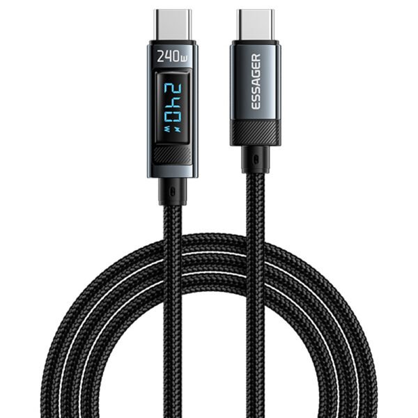 ESSAGER 240W 5A Type C to Type C Charging Cable, USB2.0 480Mbps, Digital Display, Support PD3.1 - 1m