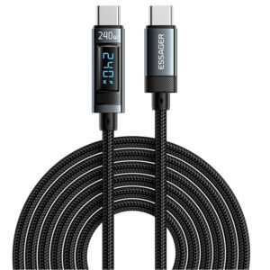 ESSAGER 240W 5A Type C to Type C Charging Cable, USB2.0 480Mbps, Digital Display, Support PD3.1 - 2m