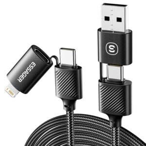 ESSAGER 65W 4 in 1 Charging Cable, USB-A/Type-C to Type-C/Lightning, 4 Charging Modes, 3A, USB2.0 480Mbps - Black