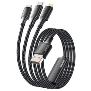 ESSAGER 100W 3 in 1 USB A to USB C, Lightning, Micro Data Cable - Black