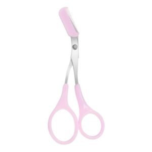 Eyebrow Trimmer Scissor with Comb Woman Men Hair Removal Grooming Tool - Pink