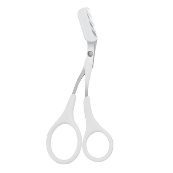 Eyebrow Trimmer Scissor with Comb Woman Men Hair Removal Grooming Tool - White