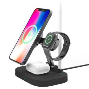 F22 Mobile Phone 4-in-1 Magnetic Charging Station, Folding Wireless Charger for Apple Pencil iPhone12/13 Series - Black