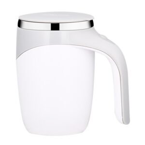380ml Fully Automatic Mixing Cup, Electric Stainless Steel Coffee Milk Mug, Battery Powered - White