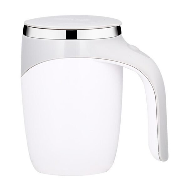 380ml Fully Automatic Mixing Cup, Electric Stainless Steel Coffee Milk Mug, Battery Powered - White