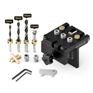 Ganwei 3 in 1 Woodworking Punch Locator Drill Bits Bushing Round Wood Tenon Positioning Fixture Kit