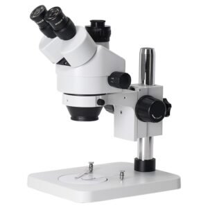 HAYEAR Trinocular Stereo Microscope, Simul-focal Adapt, 0.5X Auxiliary Objective Lens, 7-45X Lens, 144 LED Light - White