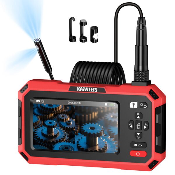 KAIWEETS KBC01 Inspection Camera, Dual Lens Endoscope, 1920P 5" IPS Split-Screen, IP67 Waterproof, 16.5ft Cable, LED Light