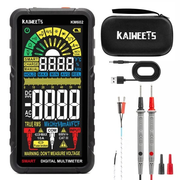 KAIWEETS KM602 Digital Multimeter - True-RMS 6000 Counts, Smart/Manual Modes, Rechargeable w/ Flashlight