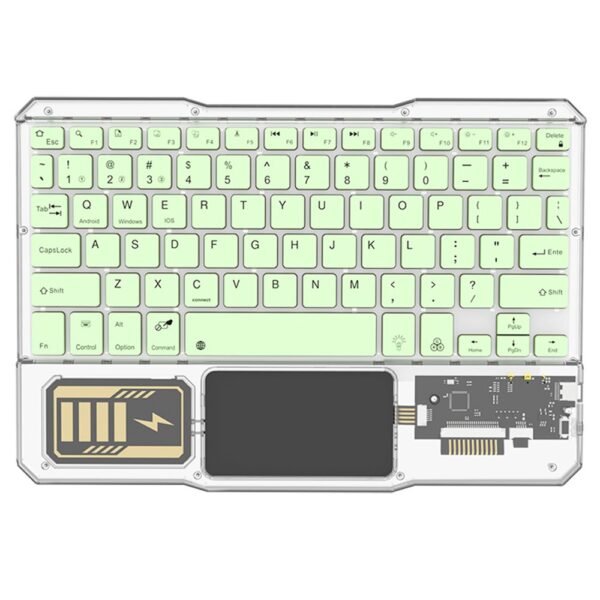 KB333 Transparent 78 Keys Wireless Bluetooth Keyboard with Touchpad, Colorful Backlight - Green