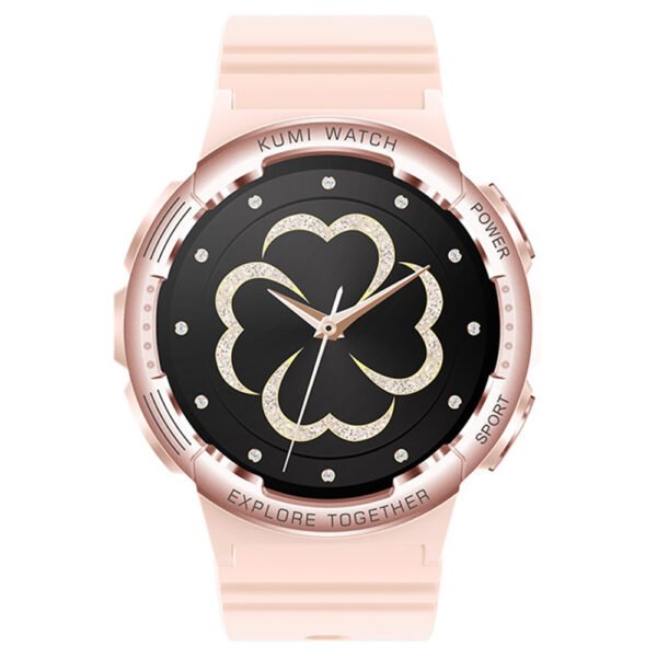 KUMI K6 Smartwatch, 1.3-inch AMOLED Screen, 100+ Sport Modes, 24-hour Health Monitoring, Bluetooth Calling - Pink