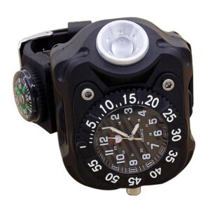 LED Light Wrist Strap Waterproof Watch with Compass, Adjustable 5 Brightness Levels, USB Charging