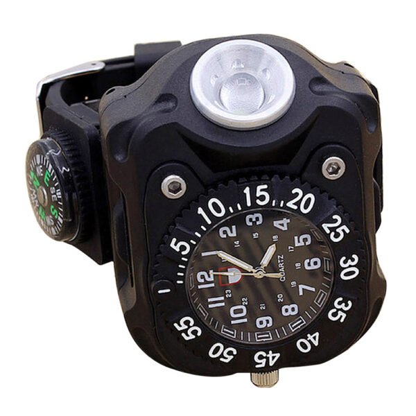 LED Light Wrist Strap Waterproof Watch with Compass, Adjustable 5 Brightness Levels, USB Charging