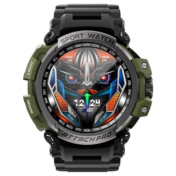 LOKMAT ATTACK Pro Smartwatch 1.32in TFT LCD Screen Bluetooth 5.1 IP68 Waterproof HR & BP Monitor, Fitness Tracker - Green