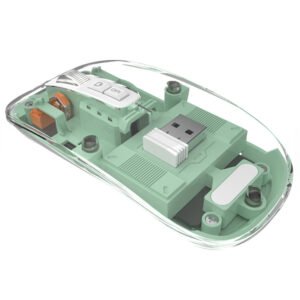 M033 Transparent Wireless Mouse, 3 Connection Modes, 800/1200/1600 DPI, Mute Axis, Colorful Breathing Light Effect - Green