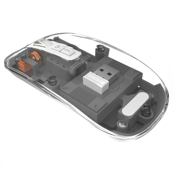 M033 Transparent Wireless Mouse, 3 Connection Modes, 800/1200/1600 DPI, Mute Axis, Colorful Breathing Light Effect - Grey