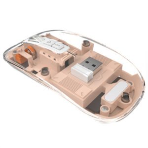 M033 Transparent Wireless Mouse, 3 Connection Modes, 800/1200/1600 DPI, Mute Axis, Colorful Breathing Light Effect - Pink