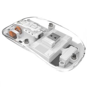 M033 Transparent Wireless Mouse, 3 Connection Modes, 800/1200/1600 DPI, Mute Axis, Colorful Breathing Light Effect - White