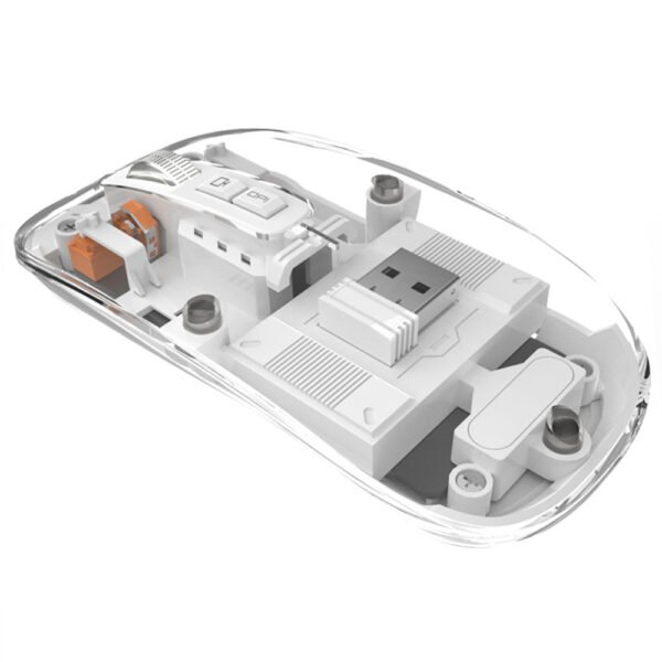 M033 Transparent Wireless Mouse, 3 Connection Modes, 800/1200/1600 DPI, Mute Axis, Colorful Breathing Light Effect - White