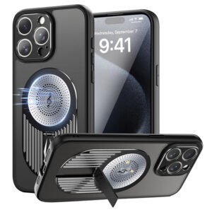 Magnetic Phone Case for iPhone 16 Pro Max, Shockproof, Bracket, Aromatherapy & Heat-Dissipating, Black