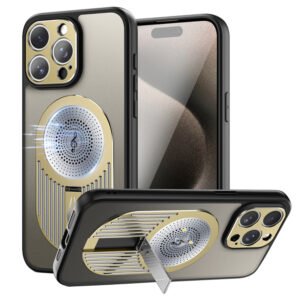 Magnetic Phone Case for iPhone 16 Pro Max, Shockproof, Bracket, Aromatherapy & Heat-Dissipating, Golden