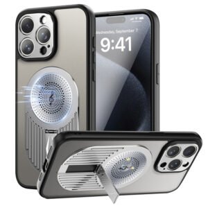 Magnetic Phone Case for iPhone 16 Pro Max, Shockproof, Bracket, Aromatherapy & Heat-Dissipating, Silver
