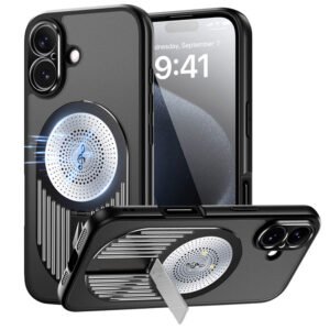 Magnetic Phone Case for iPhone 16, Shockproof, Bracket, Aromatherapy & Heat-Dissipating, Black
