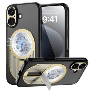 Magnetic Phone Case for iPhone 16, Shockproof, Bracket, Aromatherapy & Heat-Dissipating, Golden