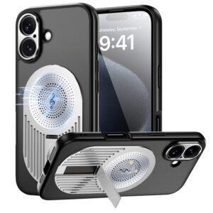 Magnetic Phone Case for iPhone 16, Shockproof, Bracket, Aromatherapy & Heat-Dissipating, Silver