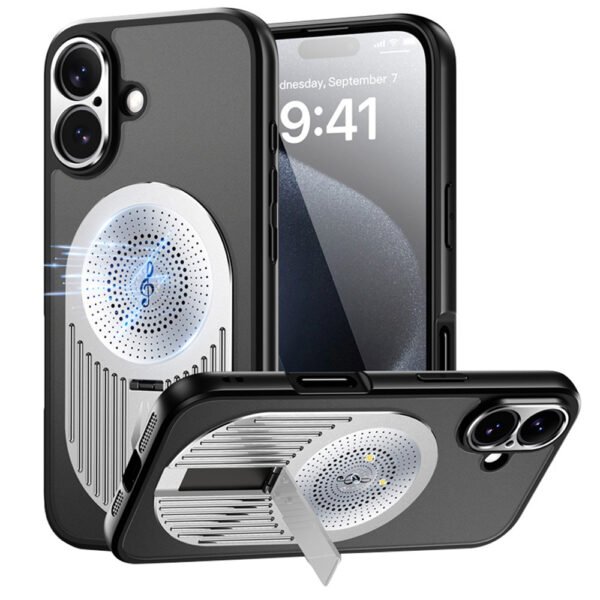 Magnetic Phone Case for iPhone 16, Shockproof, Bracket, Aromatherapy & Heat-Dissipating, Silver