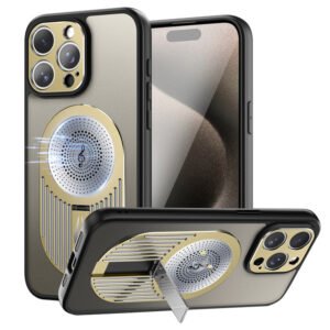 Magnetic Phone Case for iPhone 16 Pro, Shockproof, Bracket, Aromatherapy & Heat-Dissipating, Golden